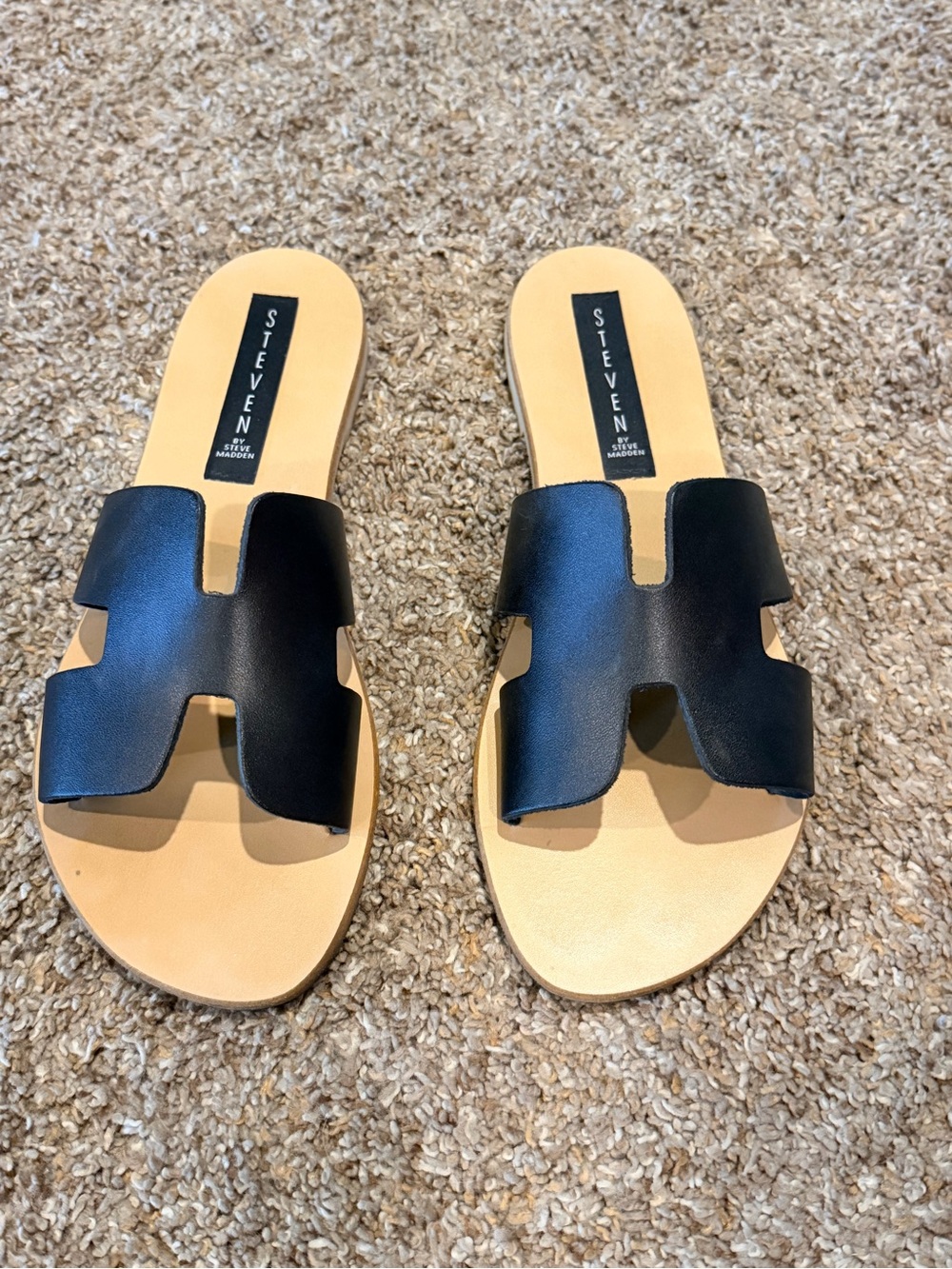 Steven by Steve Madden Black & Tan Slide Sandals